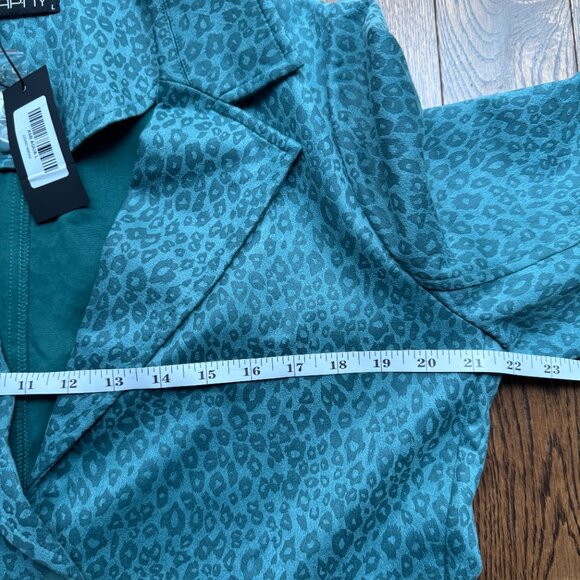 APNY Aqua Teal Leopard Print Blazer Jacket NWT Women’s Size Large - Picture 2 of 12